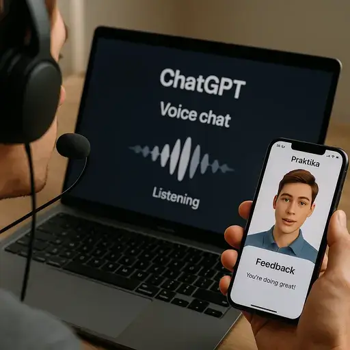تمرین اسپیکینگ با ChatGPT و Praktika
